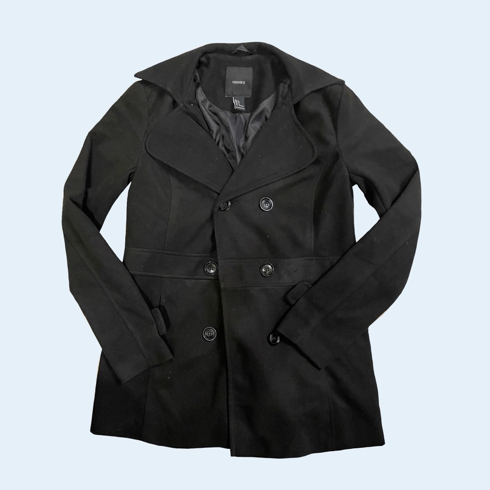 Forever 21 Black Double-Breasted Trench Coat